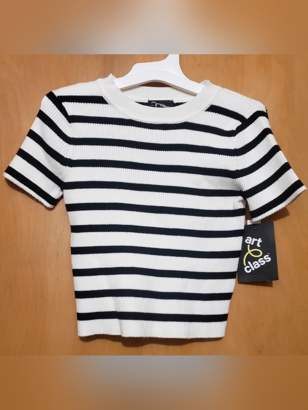 art class Black & White Striped Short Sleeve Sweater
